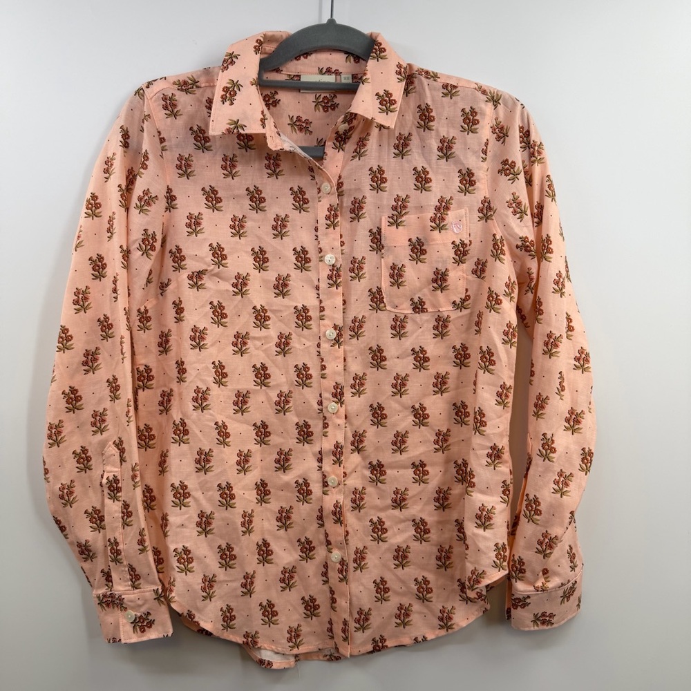 Spartina 449 Lois Shirt XS Pink House French Floral Linen Blend Button Up
